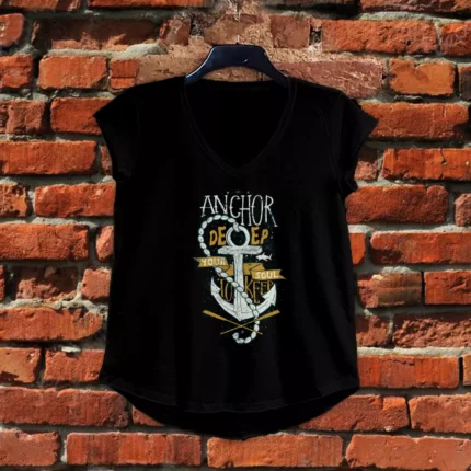 Anchor Deep V Yaka Flamlı Kadın Tişört