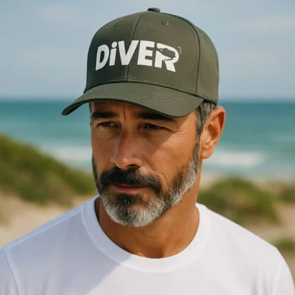 Diver Kabartma Baskılı Haki Pamuk Şapka Kep
