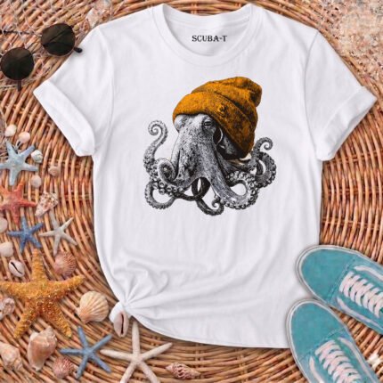 Cool Octopus Beyaz Pamuk Tişört